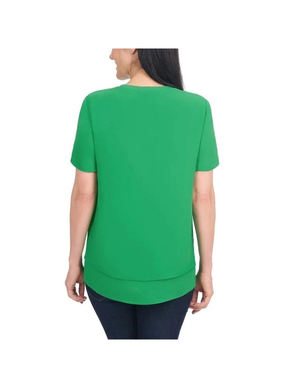 NWT Hilary Radley Women's L Green Layered Short Sleeve Blouse Chiffon B1330 - Picture 2 of 14